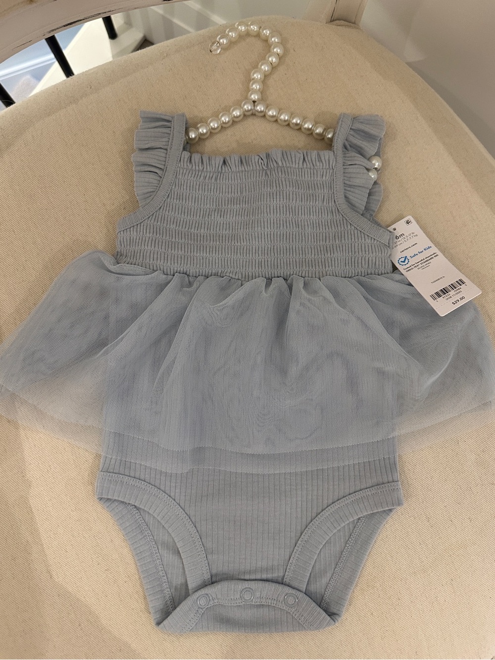 🦢 6 Mth Carter's Soft Ribbed Baby Tutu Bodysuit in Light Dusty Blue NWT